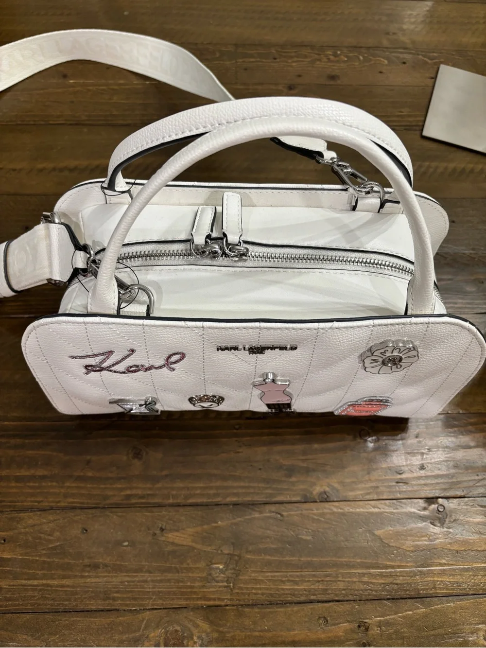 Karl Lagerfeld Maybelle Satchel with Pink and Silver Charms